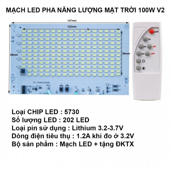 Mạch LED năng lượng mặt trời 100W V2 gồm mạch và remote